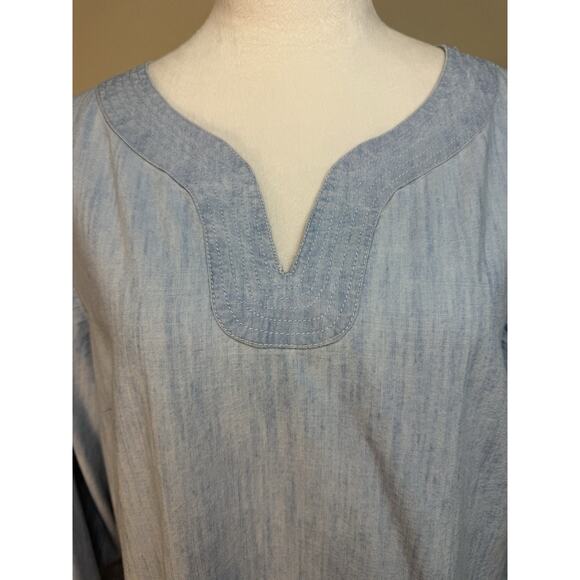Chicos Women's Tunic Sz 2 L/12 Light Blue 3/4 Sleeves Embroidered Hem Feminine - Picture 4 of 15